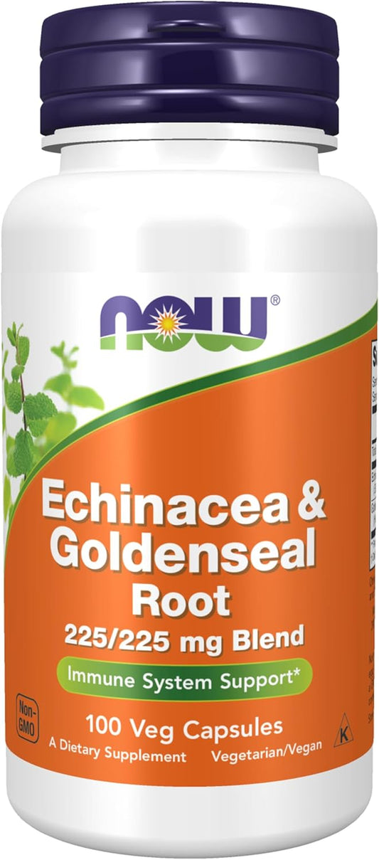 NOW Supplements, Echinacea & Goldenseal Root, 225/225 Mg Blend, Immune System Support*, 100 Veg Capsules TLBH