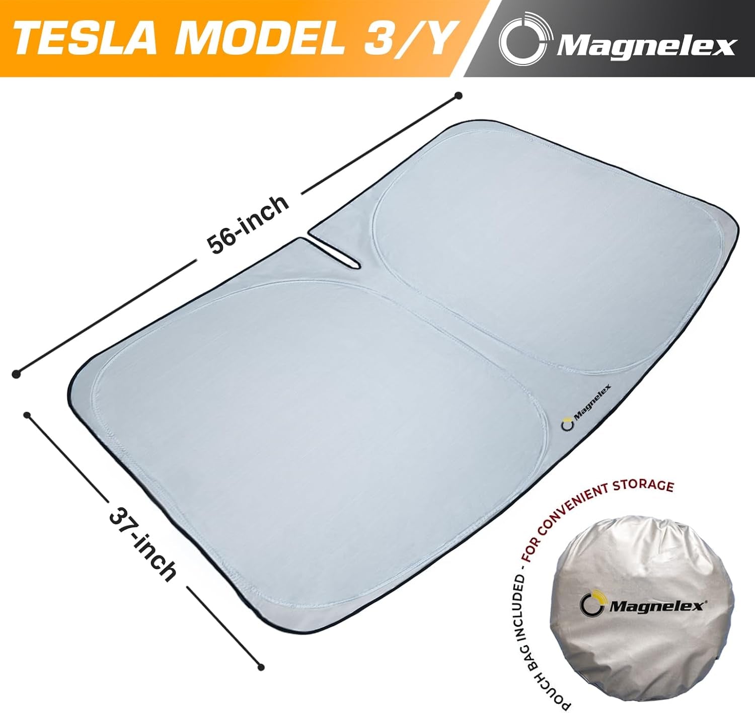 Tesla Windshield Sun Shade (Model 3/Y), Reflective Polyester Blocks Heat & Sun, Foldable Car Window Sun Blocker, Mirror Cut-Out, Fade-Resistant Sunshade, Tesla 3 Accessories