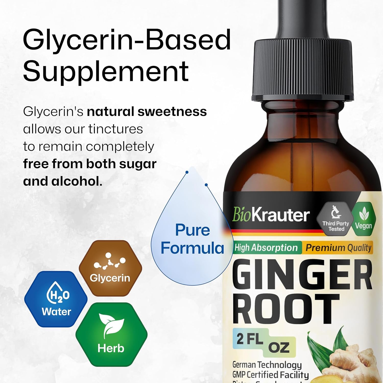 Ginger Root Extract - Natural Ginger Supplements for Overall Wellness - Alcohol and Sugar Free - Vegan Drops 2 Fl.Oz. TLBH
