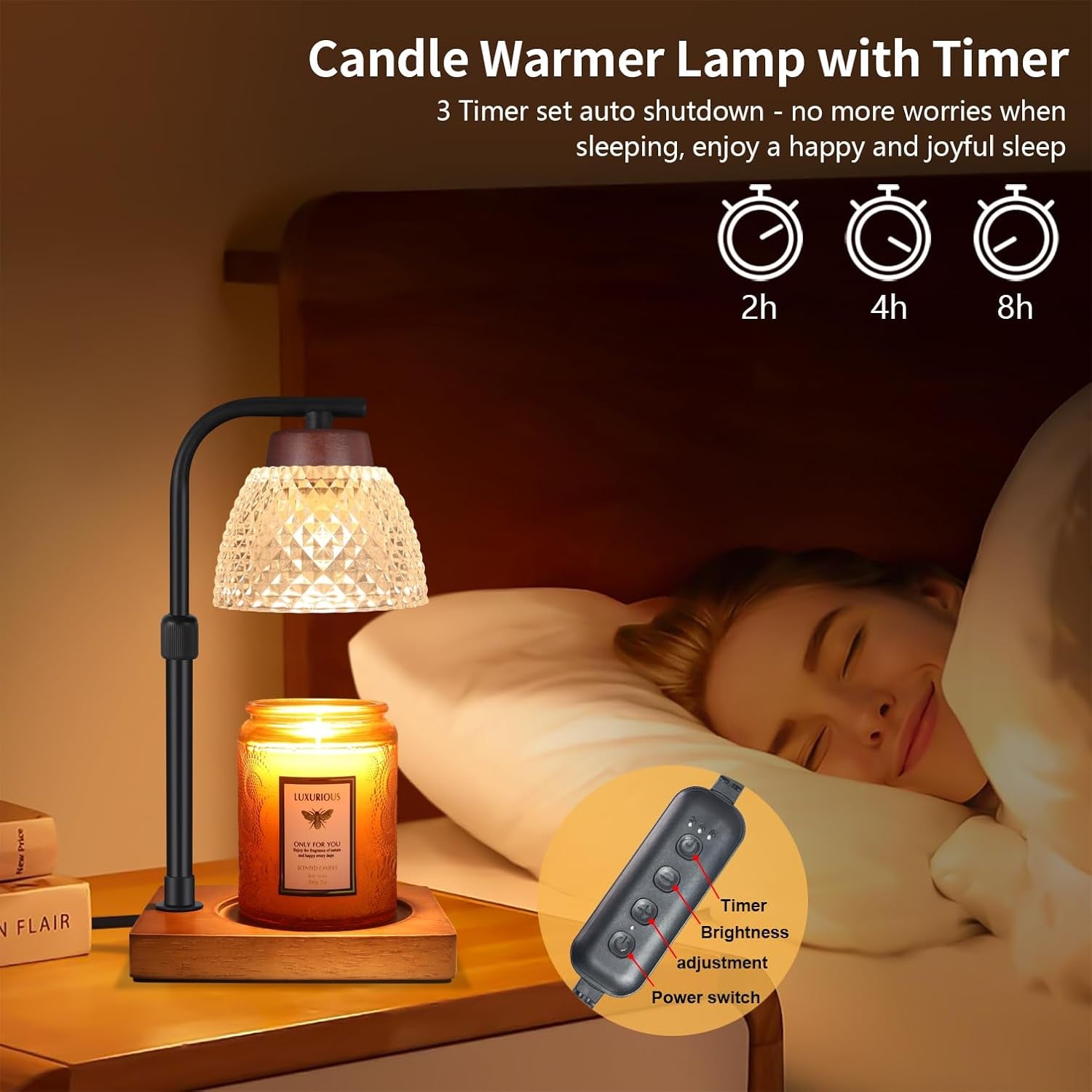 Dimmable Candle Warmer Lamp with Timer, Electric Wax Melt Warmer, Lamp Candle Warmer for Jar Scented Candles Mothers Day Birthday Gifts for Women Mom Grandma, Home Offices Decor Light(Diamond White)