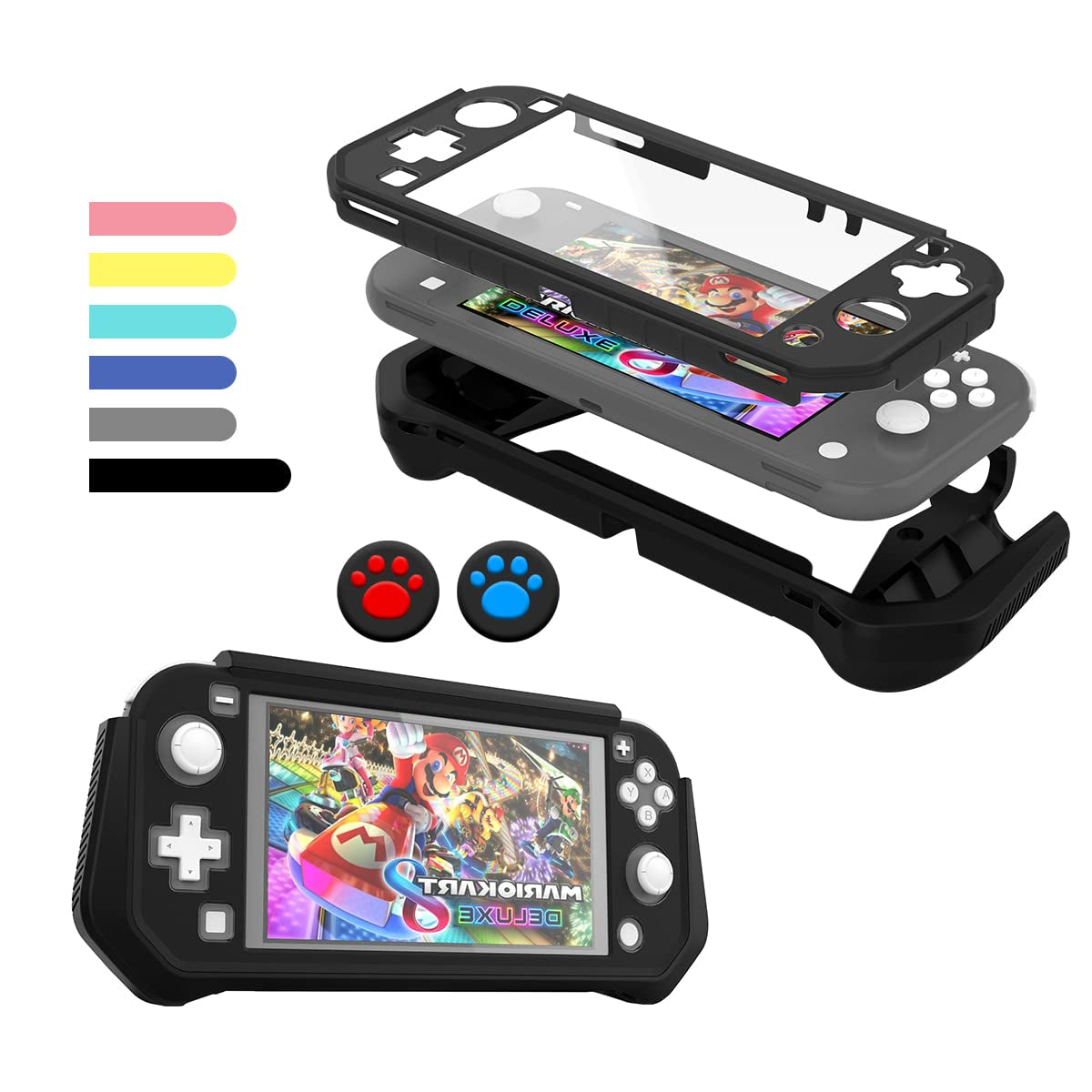 Switch Lite Case Protective Case for Nintendo Switch Lite, Case Compatible with Nintendo Switch Lite Hand Grip Case with Detachable Tpu+Built-In PC Screen Protector & 2 X Thumb Grip Caps (Navy Blue)