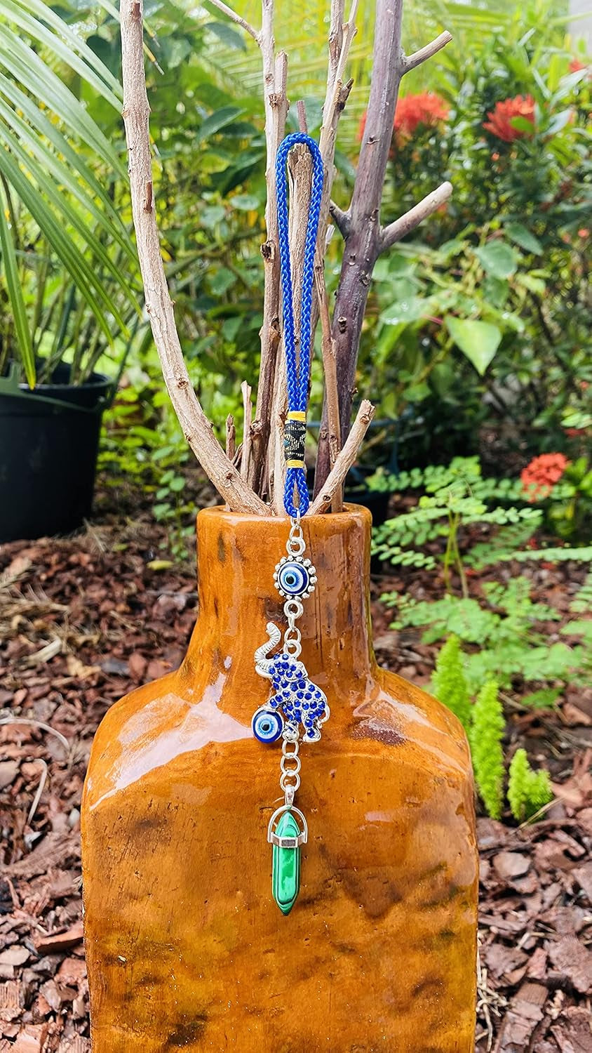 Elephant, Malachite Green Crystal, Mandala Hanging Pendant - Good Luck Car Ornaments for Rear View Mirror