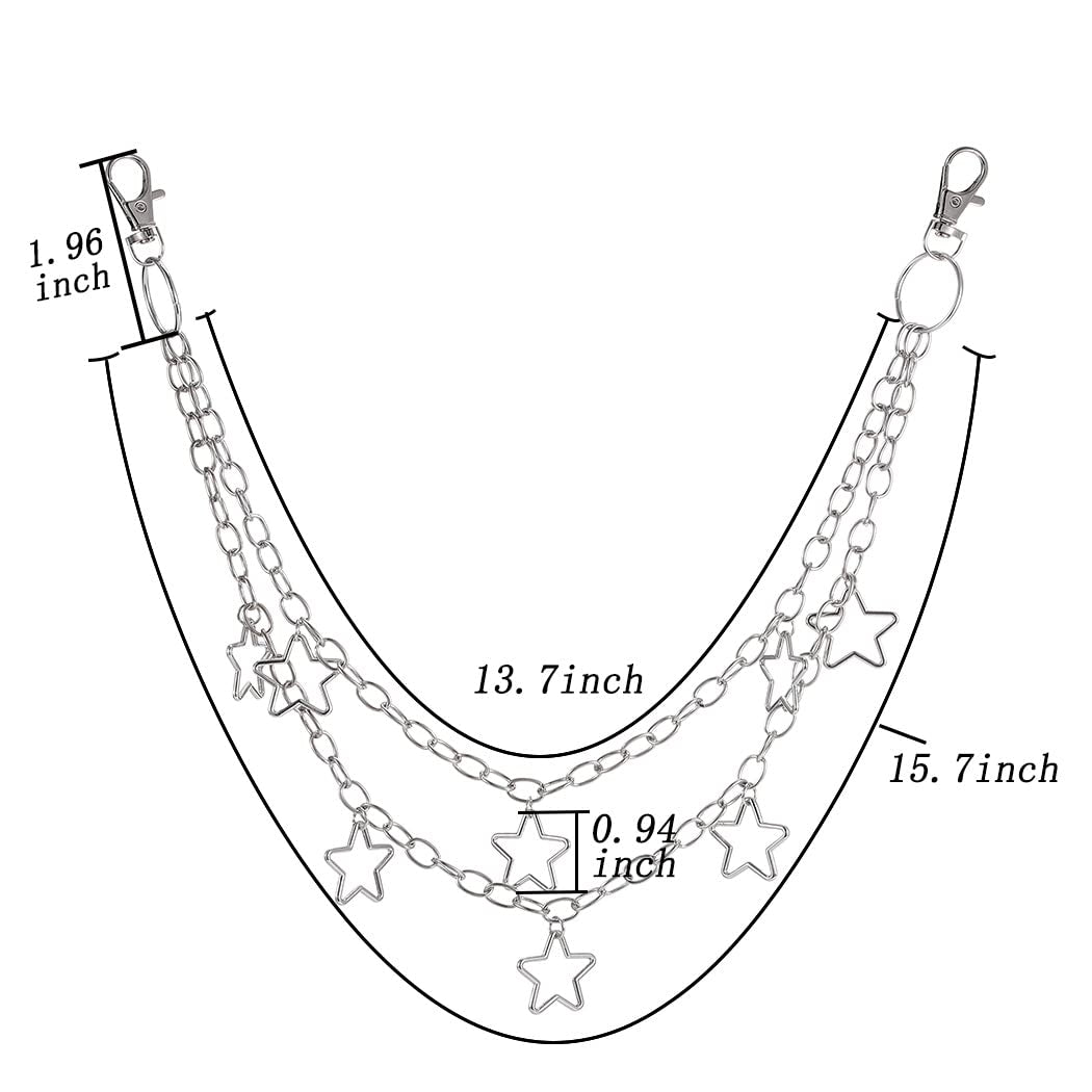 Hip Hop Pants Chain Goth Jean Chains Star Punk Pocket Chain for Women Layered Acrylic Keychains Cute Trouser Chain Rock Wallet Chain for Men Waist Body Accessories for Girls (2 Stat-1)