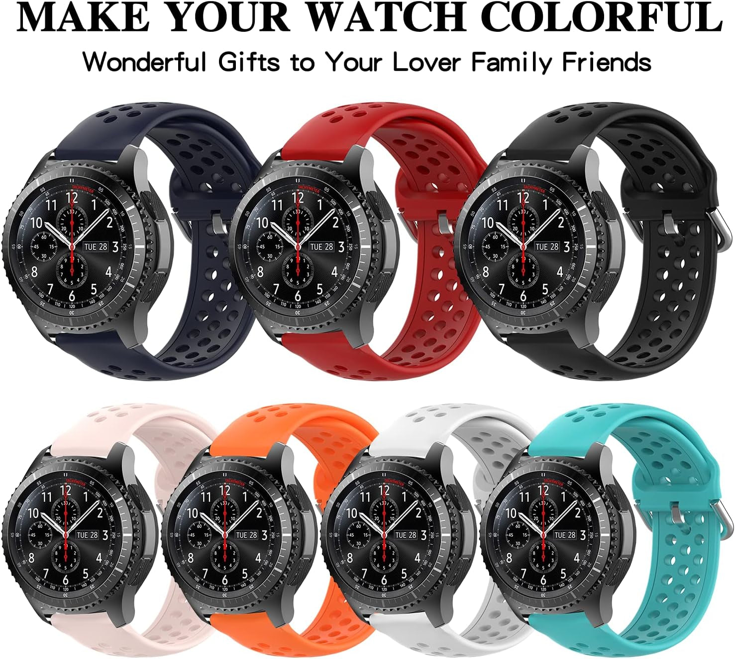 Bands Compatible with Samsung Galaxy Watch 46Mm /Galaxy Watch 3 LTE 45Mm/ Gear S3 Classic/ Gear Live/ Gear 2 R380 Watch Band, Replacement 22Mm Soft Silicone Sport Strap Wristbands for Women