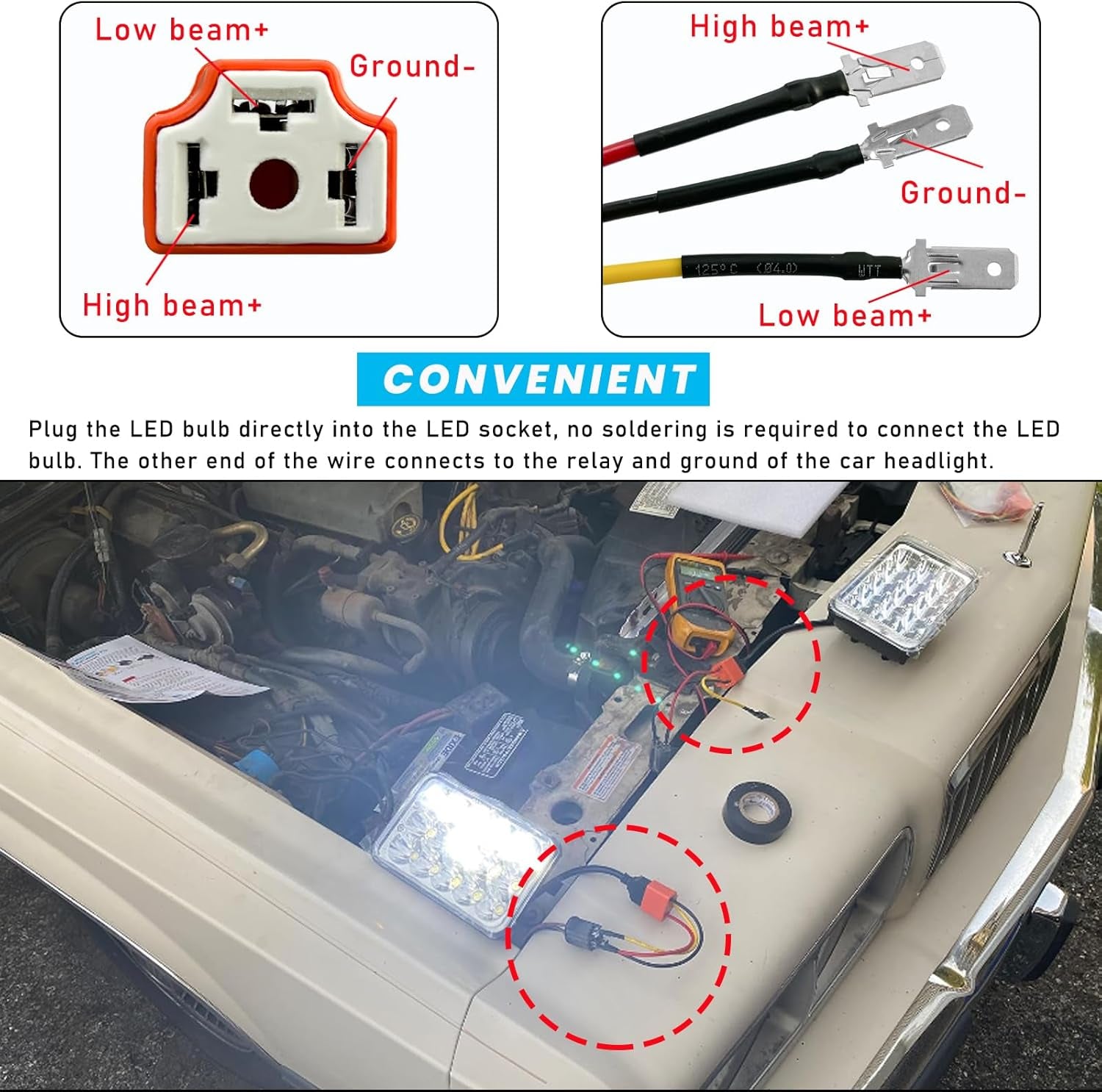 2 PCS H4 HB2 9003 Wiring Harness Headlight Socket, 16AWG Ceramic Headlight Connector, Pigtail Socket Female Plug, Headlight Fog Light Retrofit Car Accessories for Truck Boat