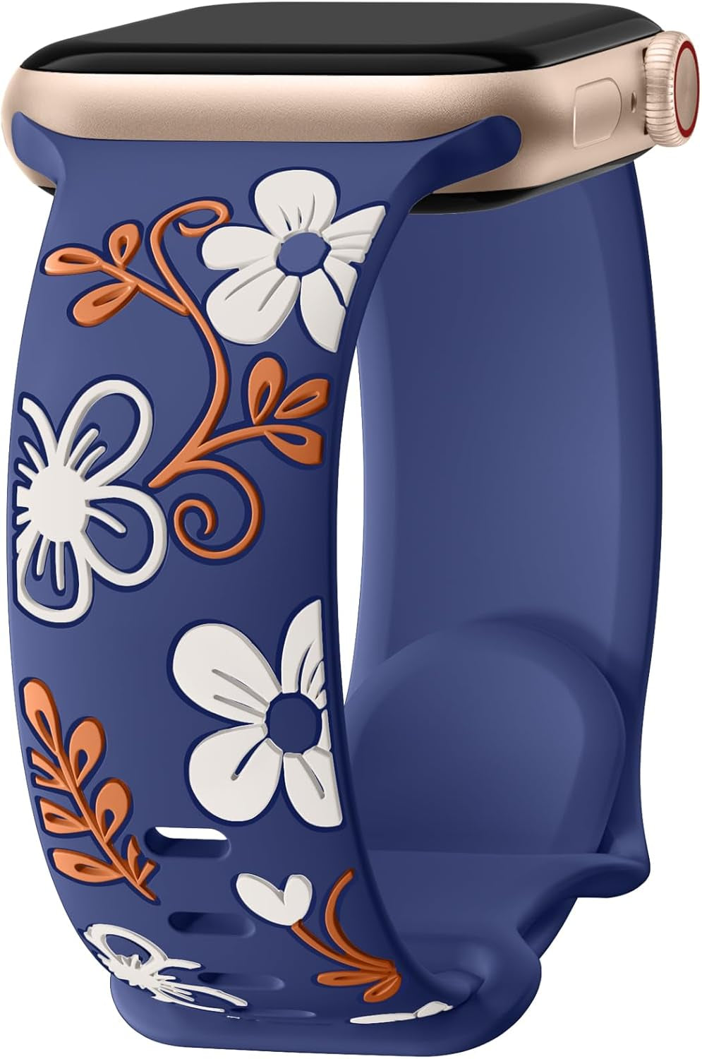 Floral Band Compatible with Apple Watch Bands for Women 40Mm 41Mm 38Mm 42Mm 44Mm 45Mm 46Mm 49Mm, Engraved Cute Flower Silicone Inlay Dressy Strap for Iwatch Series 10 9 8 7 6 5 4 3 2 SE Ultra