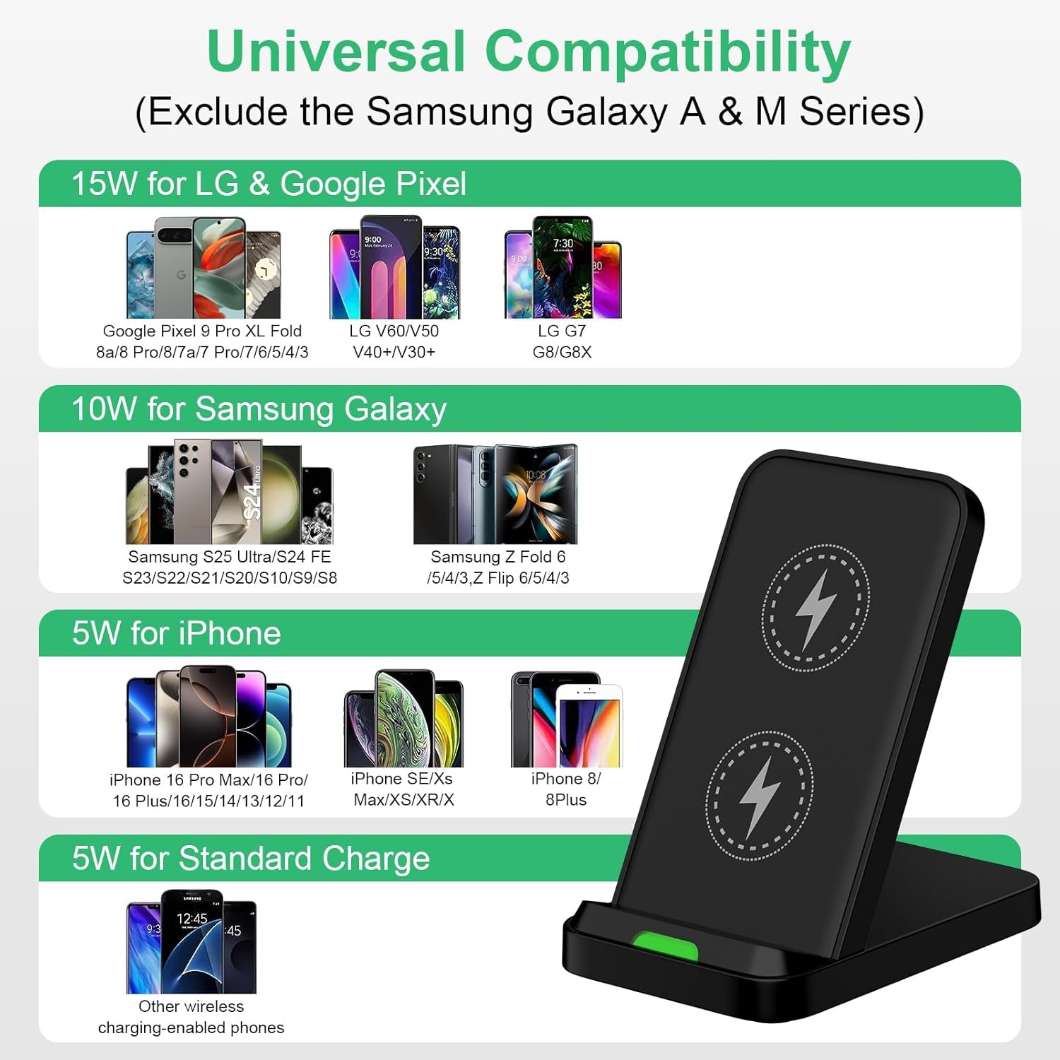 Wireless Charger Fast Charging Station for Samsung Galaxy S25 Ultra/S25/S25+/S24 FE/S24 Ultra/S24/S23/S22/S21/S20,Wireless Phone Charger Android Charger Stand Compatible for Motorola Moto G Power 2025