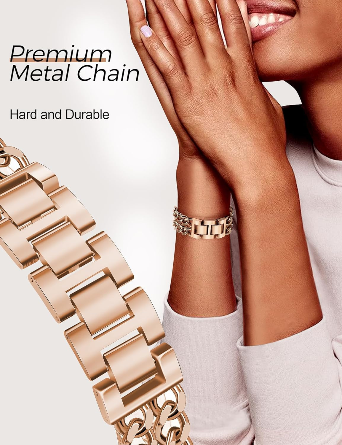 Rose Gold Watch Bands for Women Compatible with Apple Watch Band 38Mm 40Mm 41Mm Adjustable Metal Band Cowboy Steel Chain Bracelet for Iwatch Series 9/8/7/6/5/4/3/2/1/Se/Ultra (No Case)