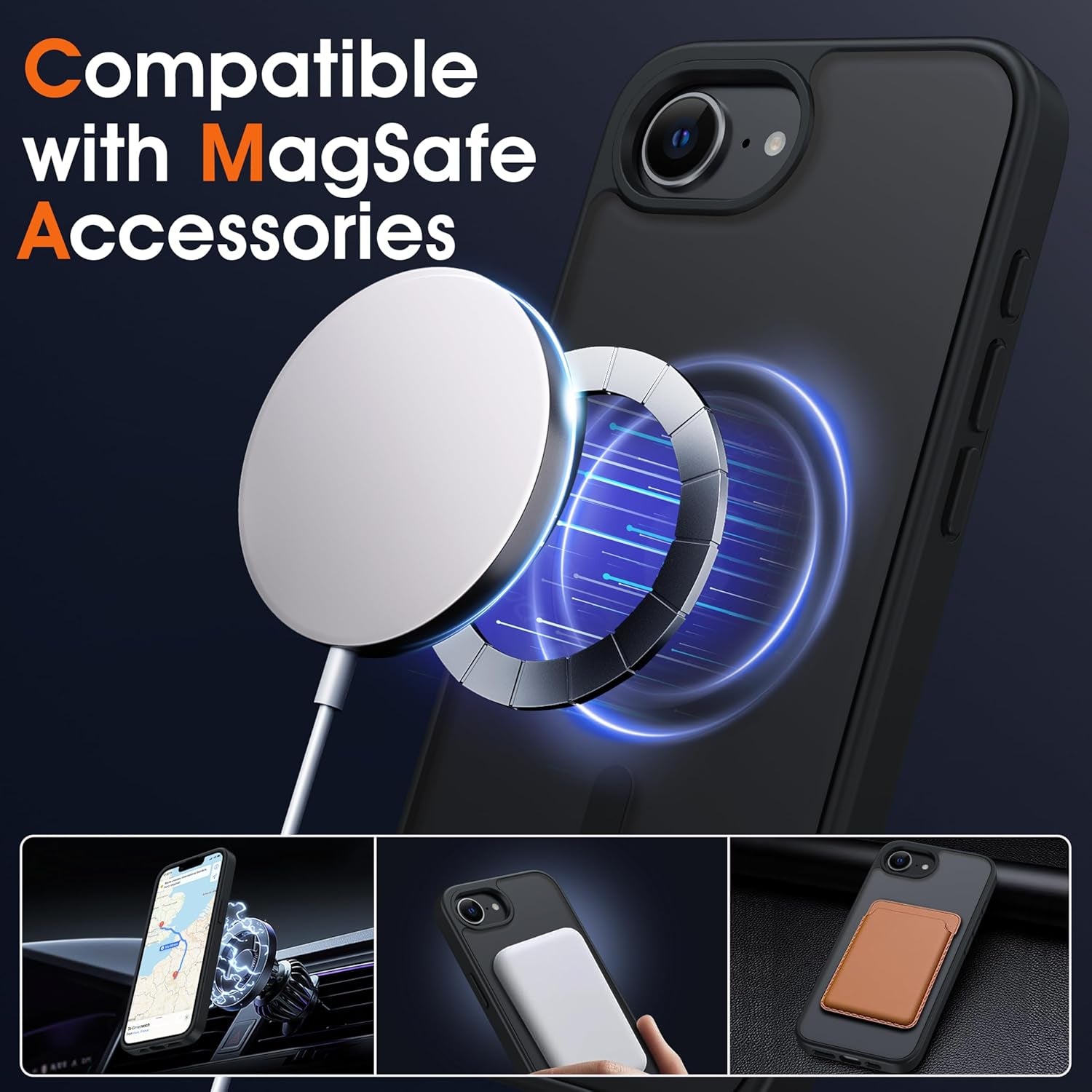 Magnetic for Iphone 16E Case Matte [Compatible with Magsafe Accessories][Frosted Translucent][Military Grade Protection][Silky Touch Shockproof Slim] Anti-Scratch Phone Case (Black)