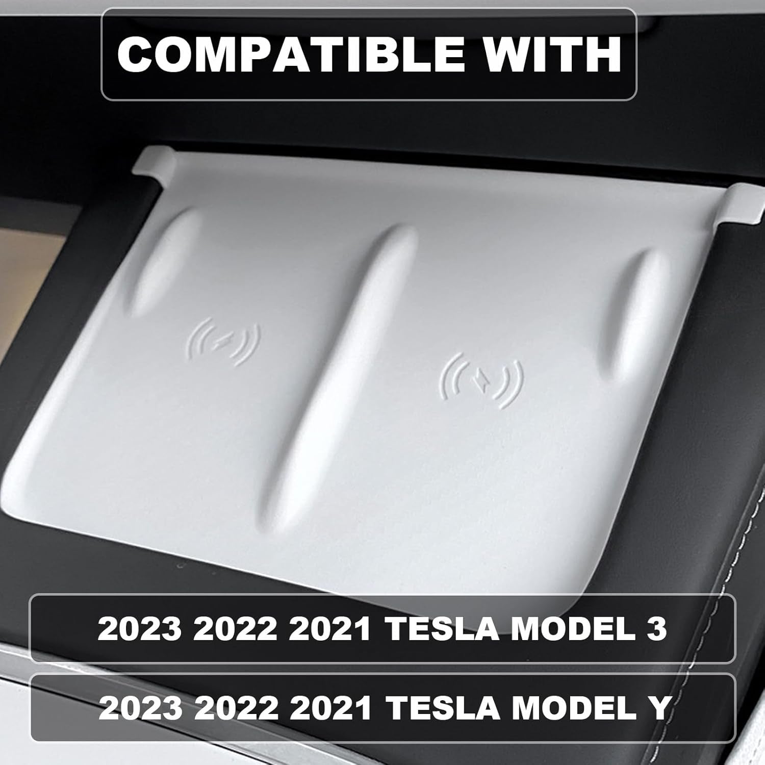 Tesla Center Console Mat for Model 3 Model Y Wireless Charger Silicone Cover Pad Accessories Fit for 2021 2022 2023 Car (White)