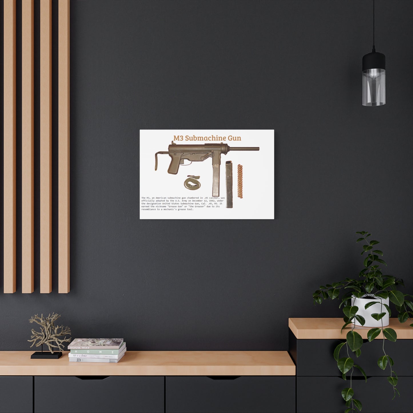 Grease Gun M3 submachine gun Matte Canvas, Stretched, 1.25"