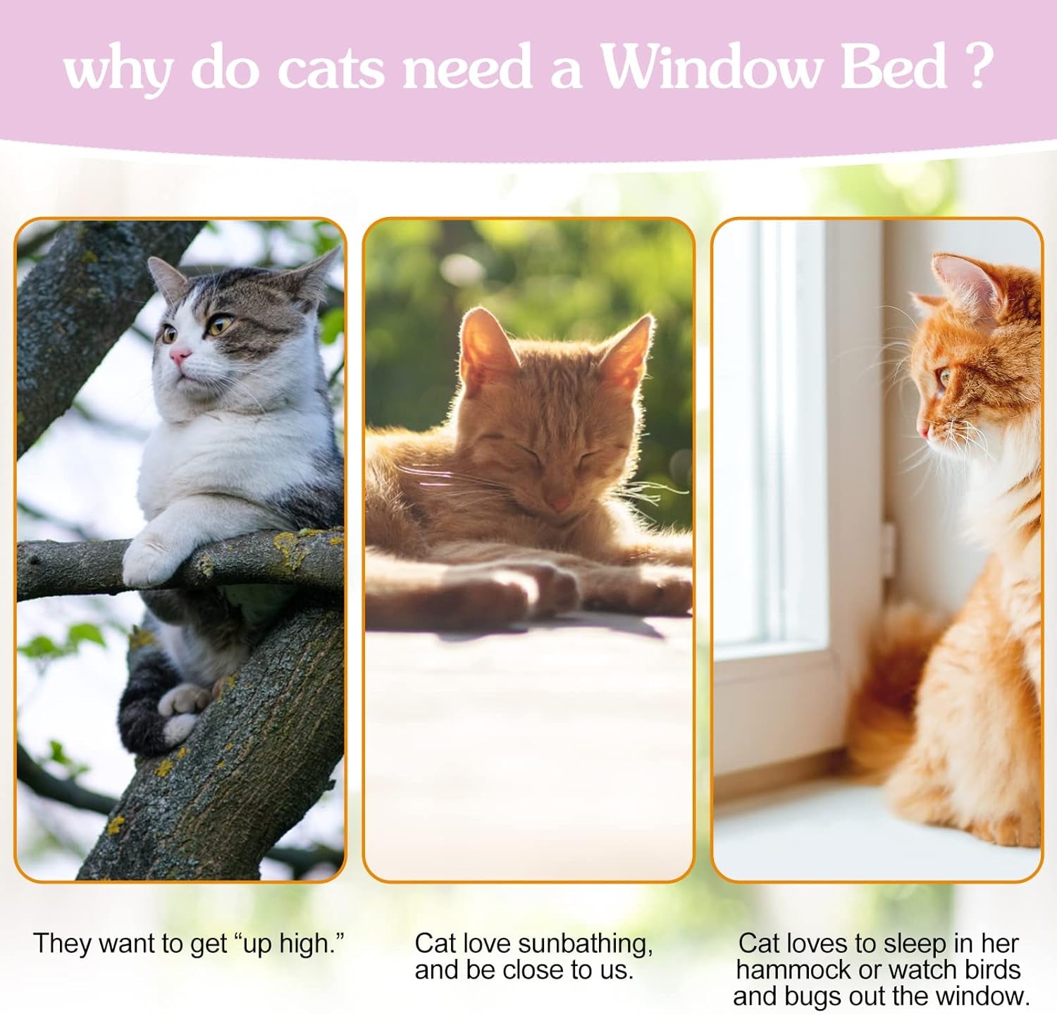 Foldable Cat Window Perch, Cordless Cat Window Hammock Cat Window Bed for Indoor Cats Inside, Large Cats Window Seat Window Sill Cat Perch, Strong Suction Cup & Sturdy Metal Frame & Breathable Mat