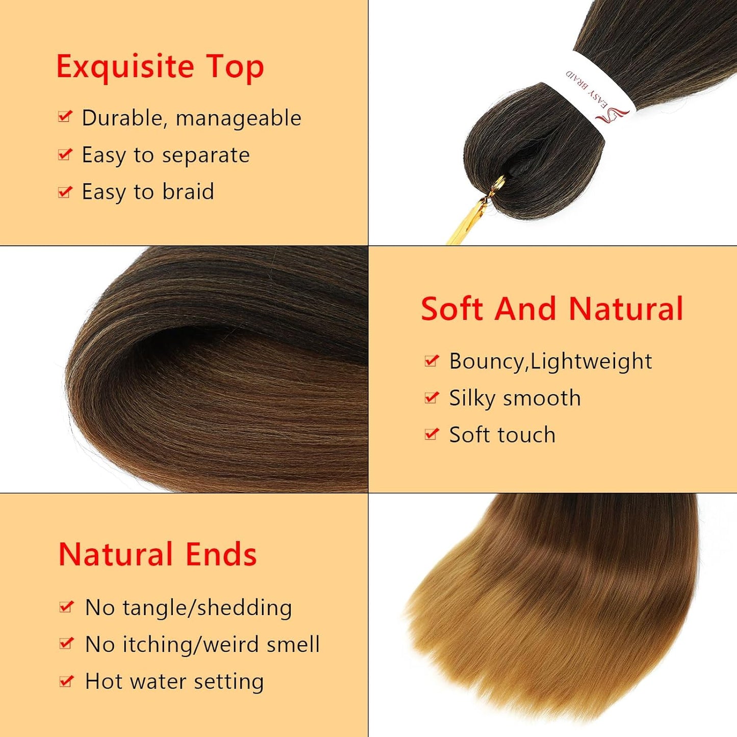 Braiding Hair Pre Stretched - 26 Inch Pre Stretched Braiding Hair 1B/30/27 Braiding Hair 8 Packs Ombre Braiding Hair for Black Women (26 Inch(8Packs), 1B/30/27)