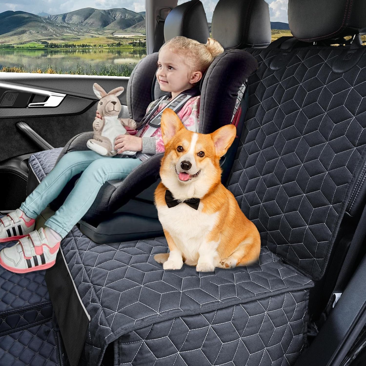 Dog Car Seat Cover for Back Seat, Waterproof Pet Bench Seat Covers for Trucks Ford F-Series/Chevrolet Silverado/Ram/Gmc Sierra 600D Heavy Duty Scratch Proof Nonslip Pet Seat Cover for Back Seat Truck