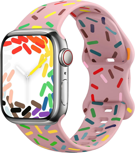 Rainbow Sport Band Compatible with Apple Watch Band 40Mm 41Mm 38Mm 42Mm 44Mm 45Mm 49Mm Women Men,Silicone Double-Sided Printed Wristbands Waterproof Strap for Iwatch Series Ultra SE 8 7 6 5 4 3 2