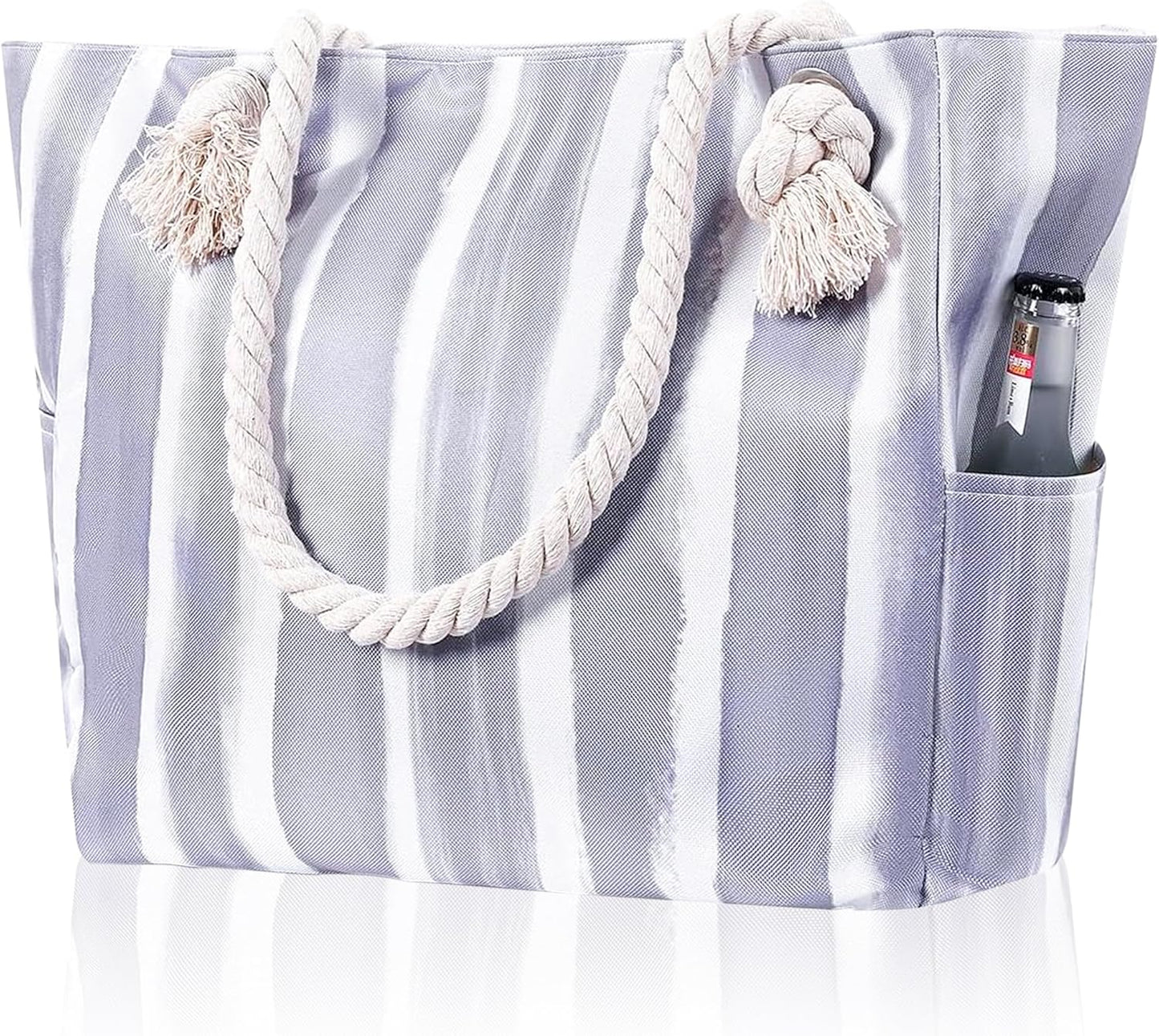 Large Canvas Beach Tote Bag with Zipper Women Swim, Travel, Shopping, Gym and Beach Holiday Cruise Essentials