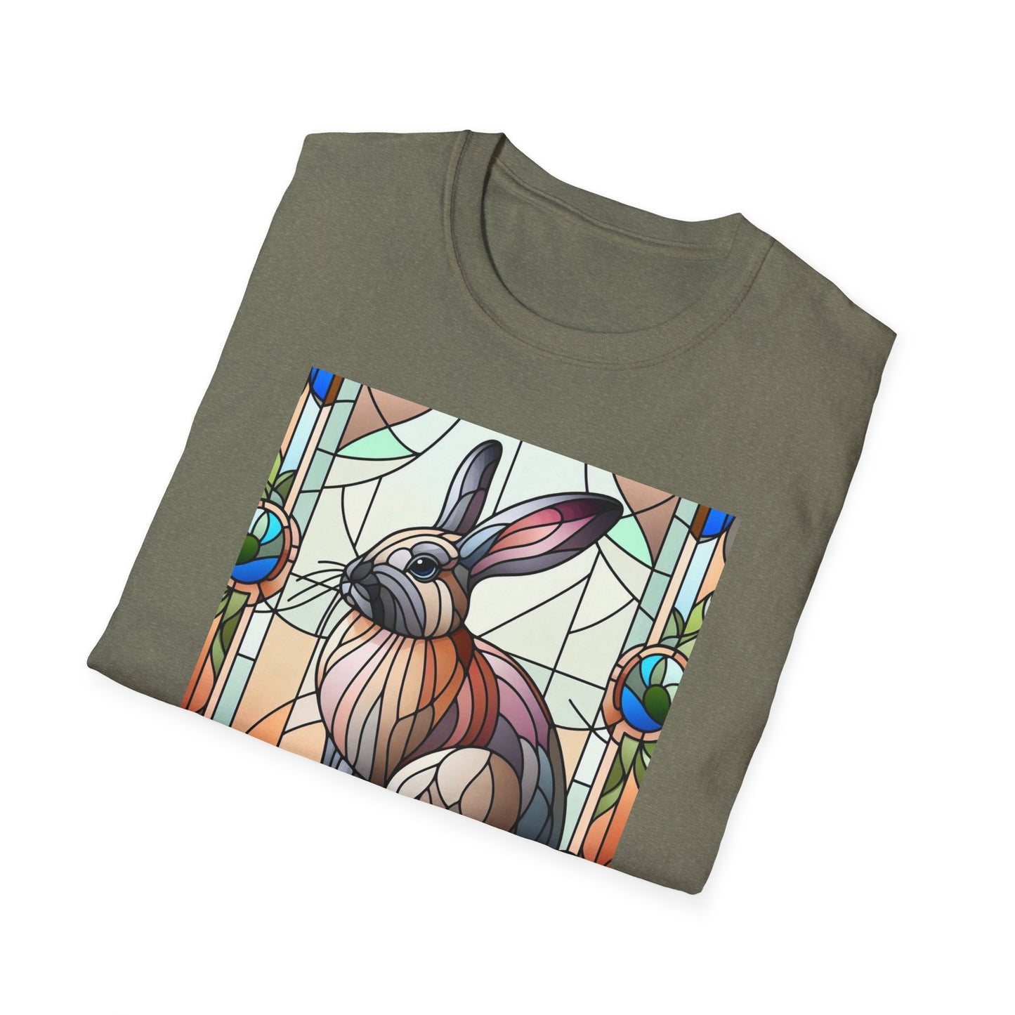 Flemish Giant Rabbit Animal Stained Glass Design Unisex Softstyle T-Shirt