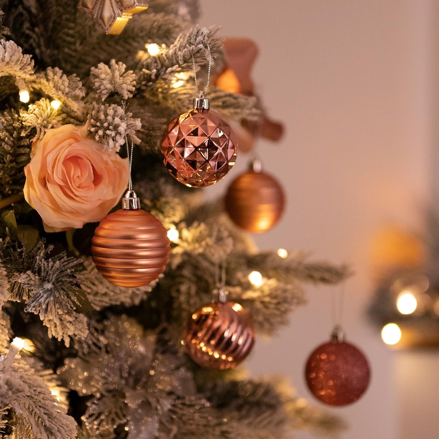 Christmas Tree Decorations Ornament Set for Fall Halloween Decor, 24Ct Rose Gold Shatterproof Ball Ornaments, 2.36 Inches Hanging Ornaments for Xmas Holiday Party