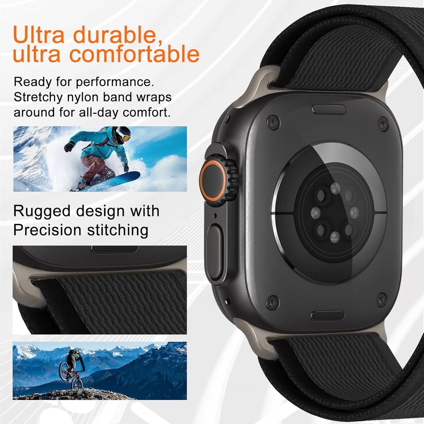 Trail Loop Nylon Band - Compatible with Apple Watch Ultra 2 Band/Ultra Band 49Mm 45Mm 44Mm Men Women, Braided Elastic Weave Sport Strap for Iwatch Ultra 2, Iwatch Ultra Series 10 46Mm SE/9/8/7/6/5/4