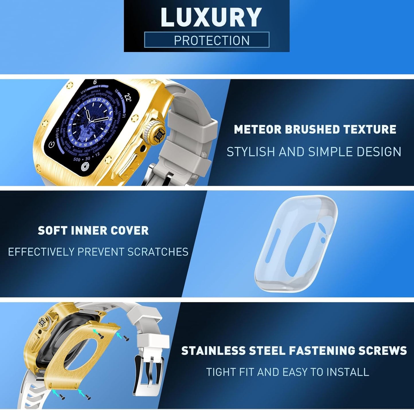 Premium Watch Band Compatible with Apple Watch Series 9/8/7/SE2/6/5/SE/4, Stylish, Durable, and Enhanced Protection for Your Device - Metal Iwatch 44Mm/45Mm Protective Case