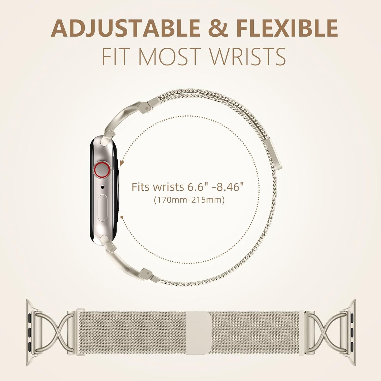 Metal Band Compatible for Apple Watch Bands for Women 40Mm 41Mm 38Mm 44Mm 45Mm 42Mm 49Mm, Mesh Magnetic Strap with X-Shape Stainless Steel Clasp for Iwatch Ultra 2, Series 9/8/7/6/5/4/3/2/1/SE