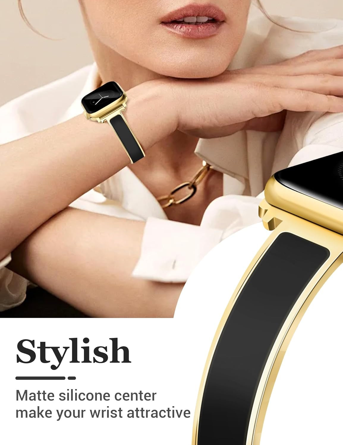 Gold Slim Band Floral Engraved Silicone Band Bundle Compatible with Apple Watch 38Mm 40Mm 41Mm 42Mm 44Mm 45Mm 46Mm 49Mm Women for Iwatch Series 10/9/8/7/6/5/4/3/2/1/Se/Ultra