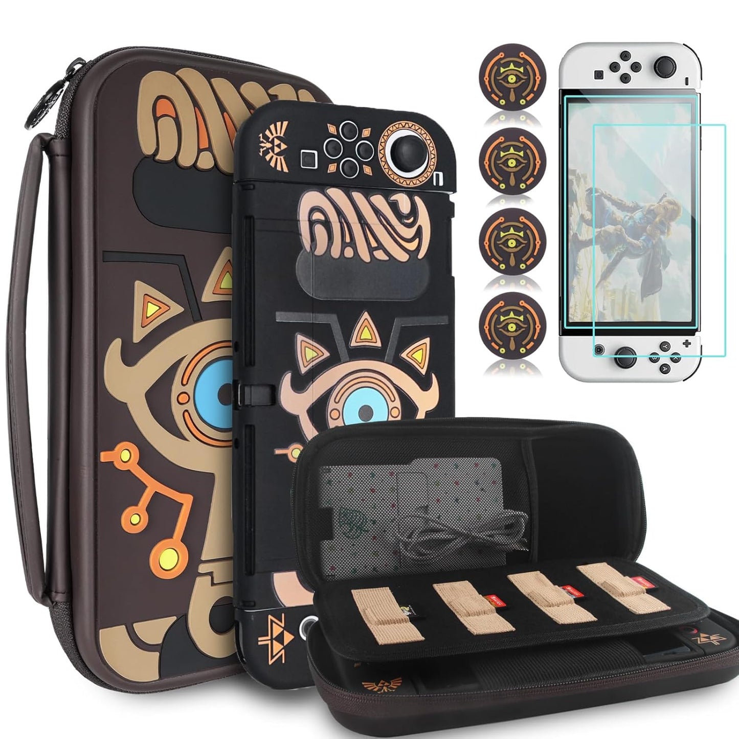 Carrying Case Accessories for Switch,Portable Travel Case with Soft Protective Case, Screen Protectors and Thumb Grip Caps, Green