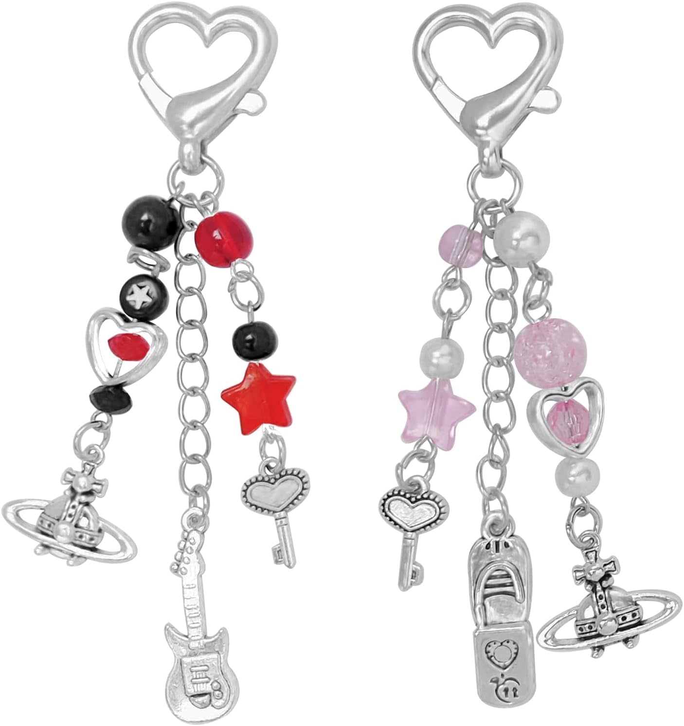 Aesthetic Y2K Keychains Cute Butterfly Star Strawberry Bear Guitar Keychains Charms for Women Bag Purse Gifts