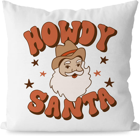 Western Christmas Pillow Covers Christmas Decorations Preppy Christmas Decor,Trendy 70S Preppy Christmas Howdy Decorative Throw Pillow Cover 18X18,Preppy Christmas Santa Cowgirl Christmas Decor