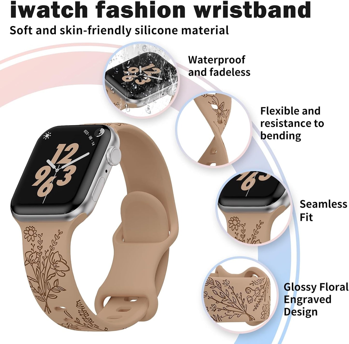 4 Pack Floral Engraved Bands Compatible with Apple Watch Bands 38Mm 40Mm 41Mm 42Mm 44Mm 45Mm 49Mm Women