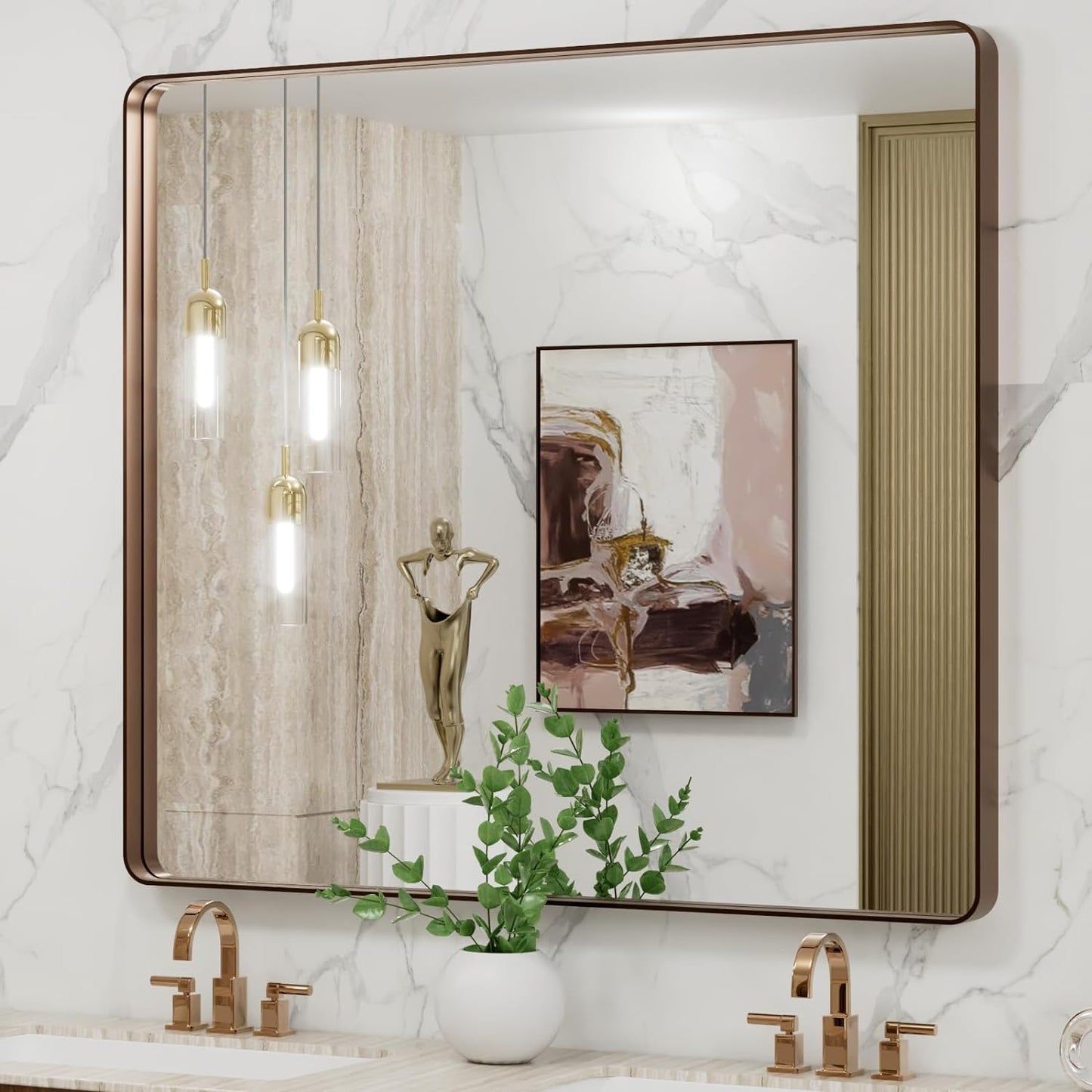 50X30 Inch Black Metal Framed Bathroom Mirror for Wall, Matte Black Bathroom Vanity Mirror Farmhouse, Large Rounded Rectangle Mirror, Anti-Rust, Tempered Glass, Hangs Horizontally or Vertically