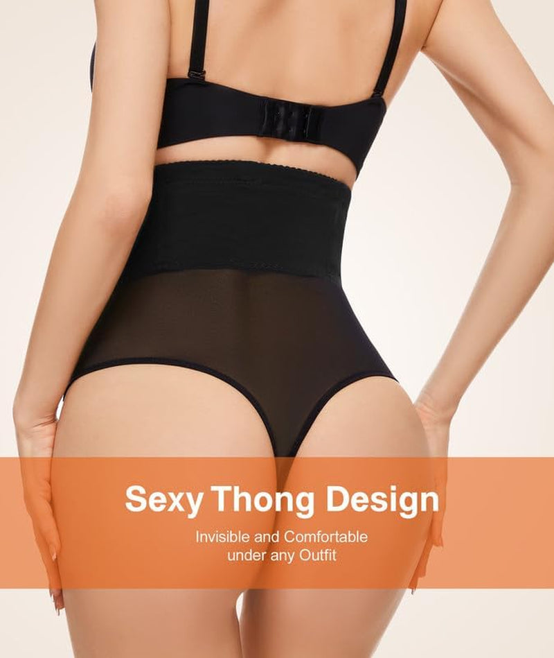 Thong Shapewear Tummy Control Underwear for Women High Waisted Stay-Put Body Shaper Girdle Targeted Compression