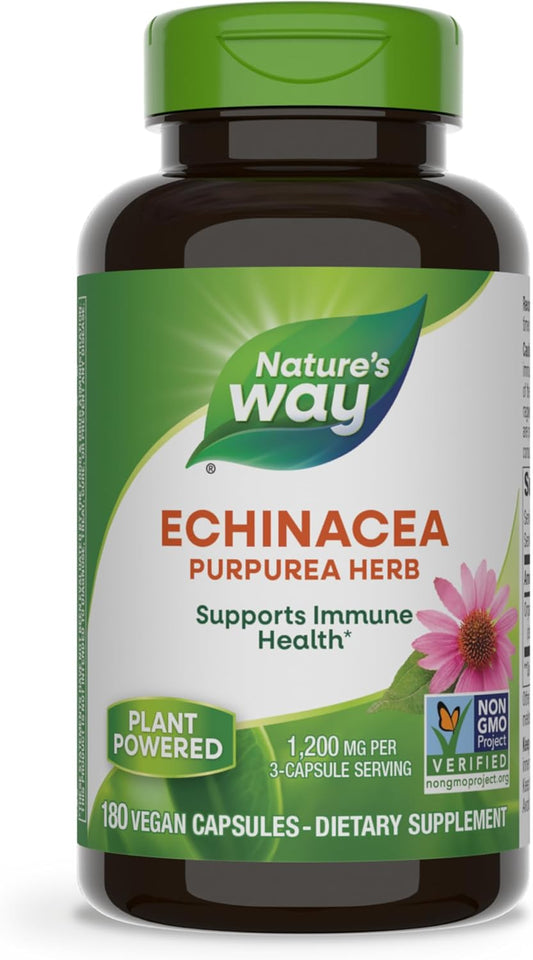 Echinacea Purpurea Herb, Immune Support*, 1,200 Mg per 3- Capsule Serving, Non-Gmo Project Verified, Vegan, 180 Capsules (Packaging May Vary) TLBH