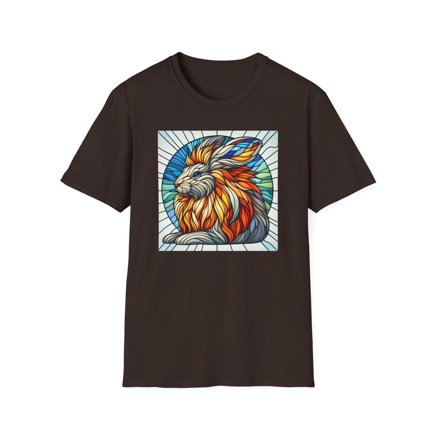 Lionhead Rabbit Animal Stained Glass Design Unisex Softstyle T-Shirt