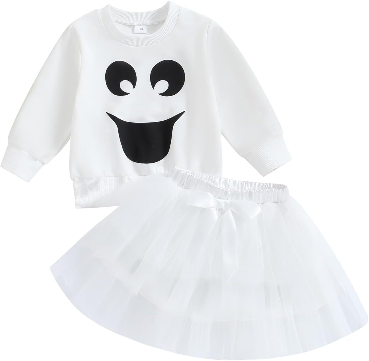 Baby Girl Halloween Costume Ghost Sweatshirt Ruffle Layered Tulle Tutu Dresses Skirt 2Pcs Toddler Kids Clothes