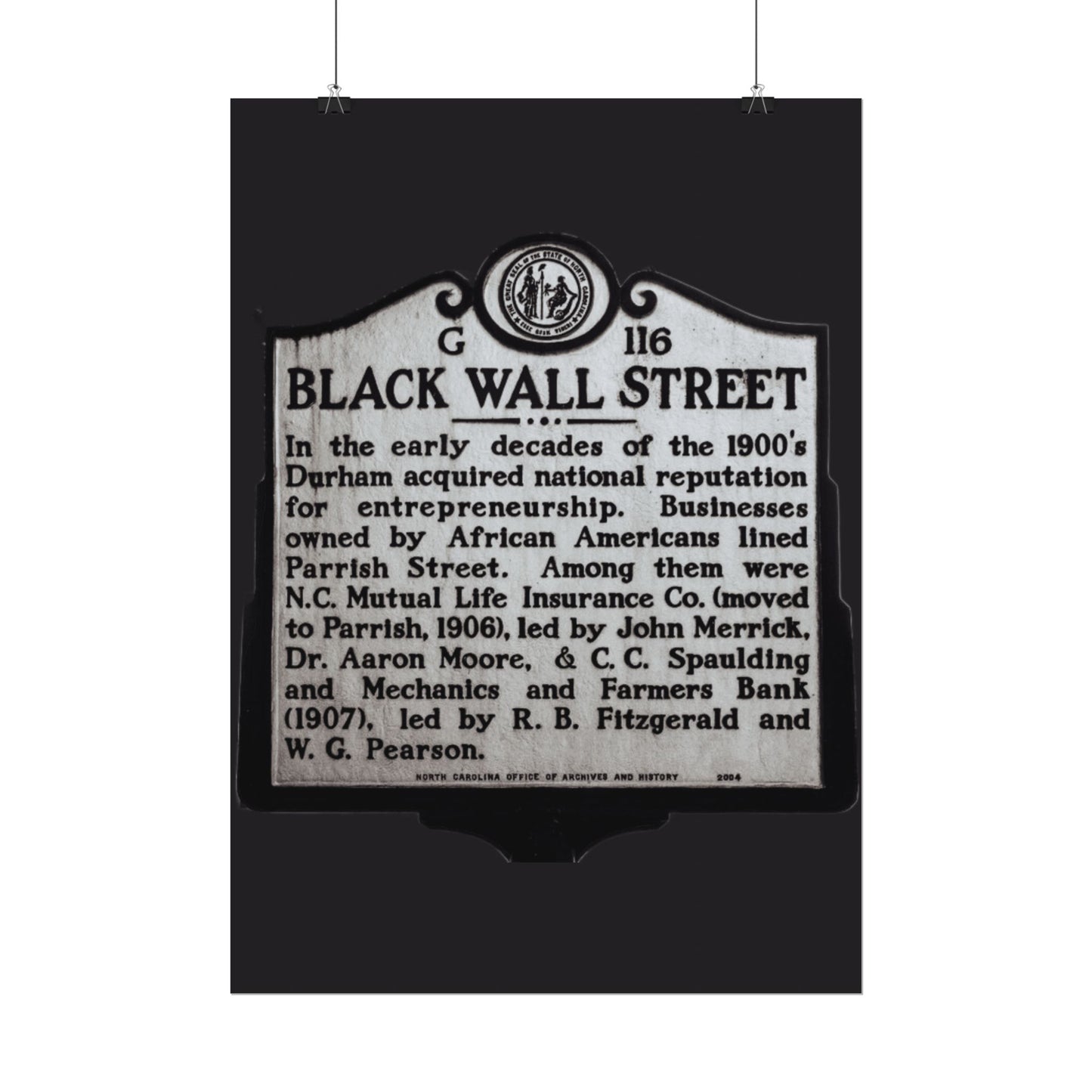BLACK WALL STREET DURHAM NORTH CAROLINA Rolled Posters