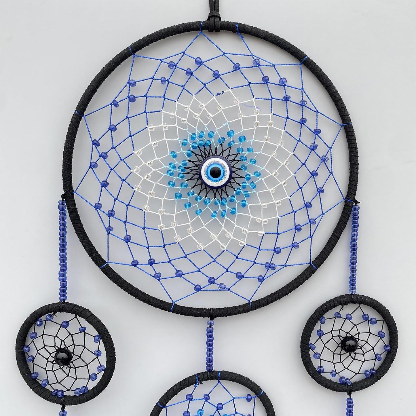 Blue Evil Eye Dream Catcher Wall Decor,  Dreamcatcher Hanging Pendant for Home Protection and Blessing Decor with a Car Accessories Evil Eye Charm Gift