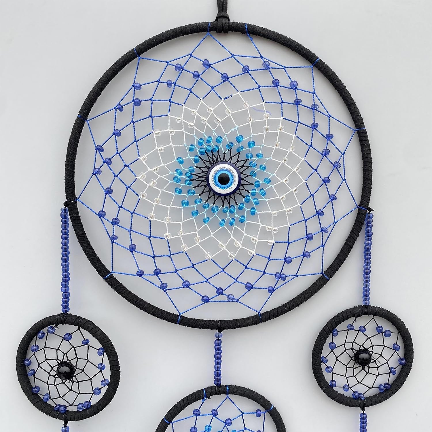 Blue Evil Eye Dream Catcher Wall Decor,  Dreamcatcher Hanging Pendant for Home Protection and Blessing Decor with a Car Accessories Evil Eye Charm Gift