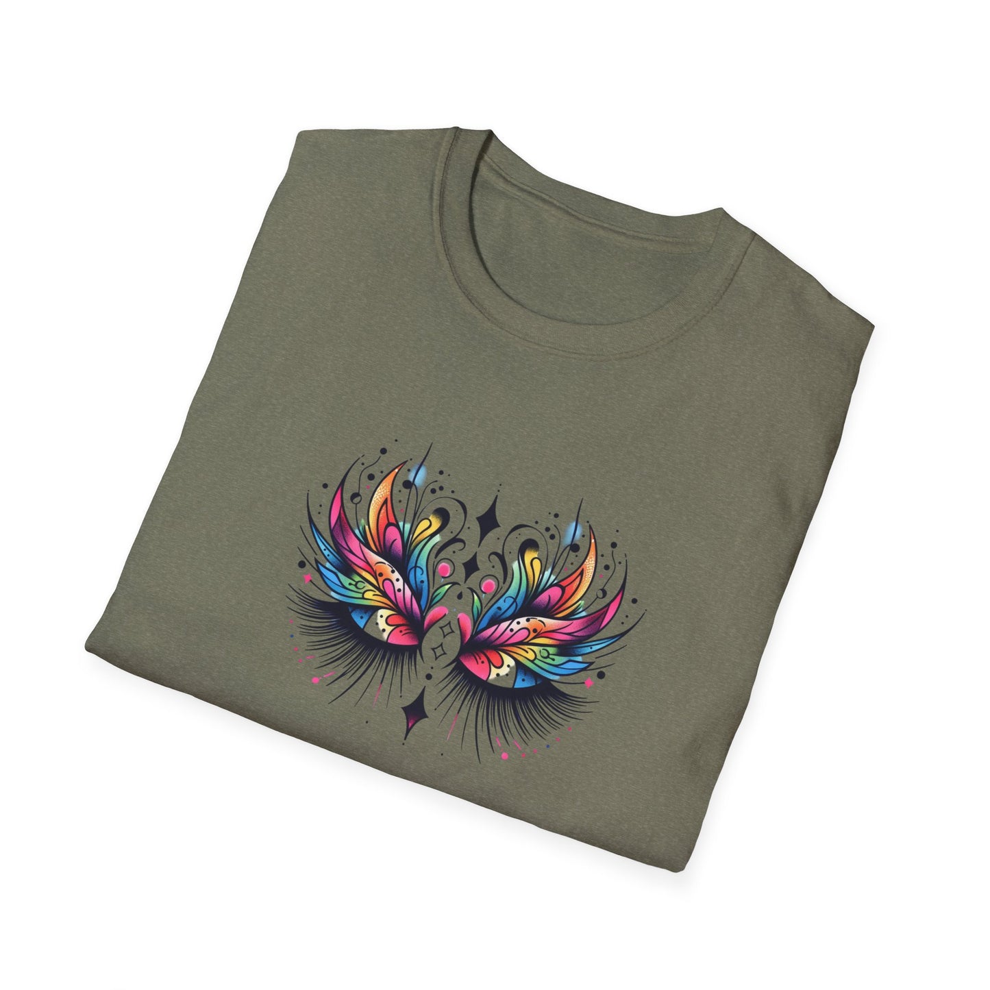 Colorful Boho LASHES Peacock Unisex Softstyle T-Shirt