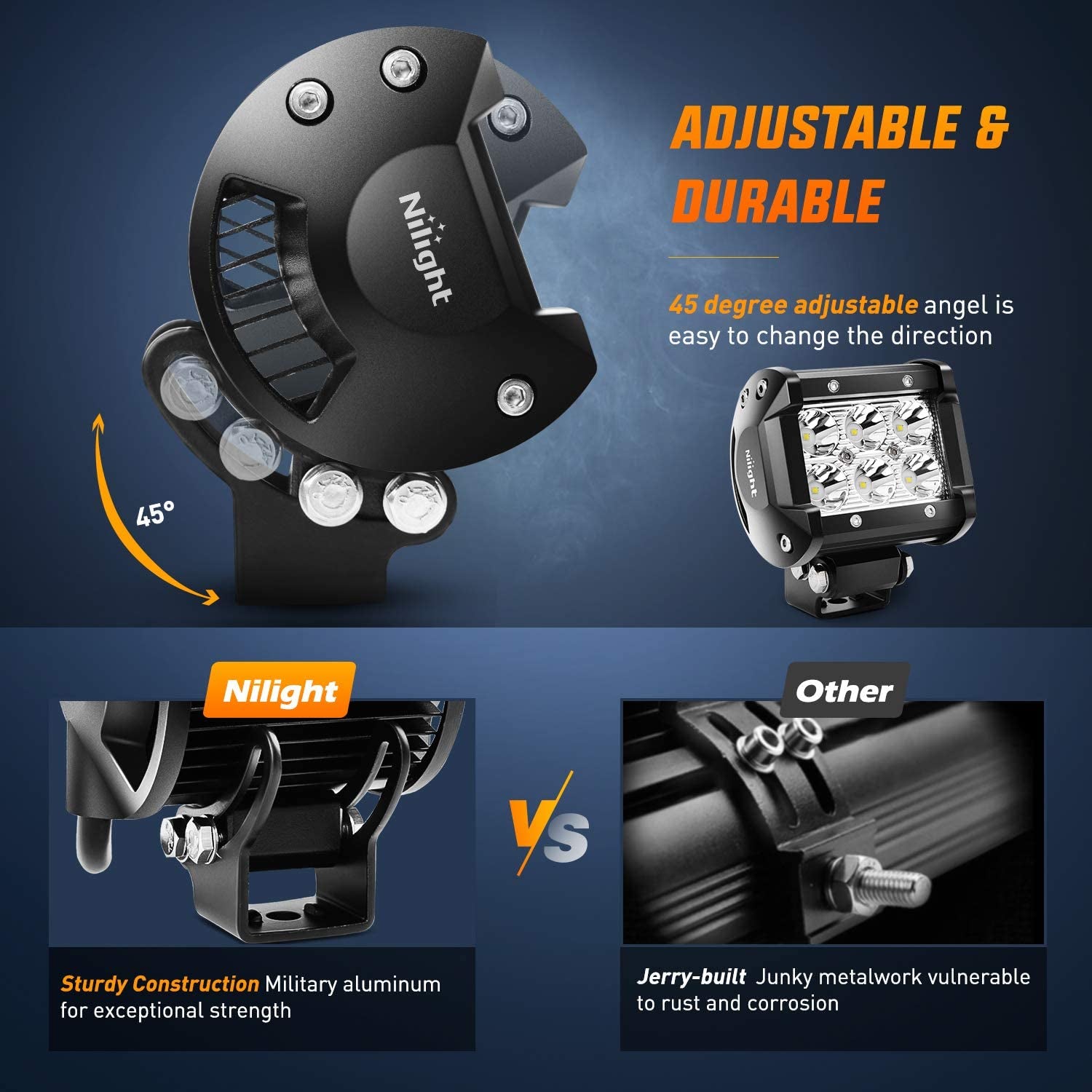 LED Light Bar 2PCS 18W Spot Led Pods Led off Road Lights 12V 5Pin Rocker Switch LED Light Bar Wiring Harness Kit 2 Leads for Truck SUV ATV UTV,