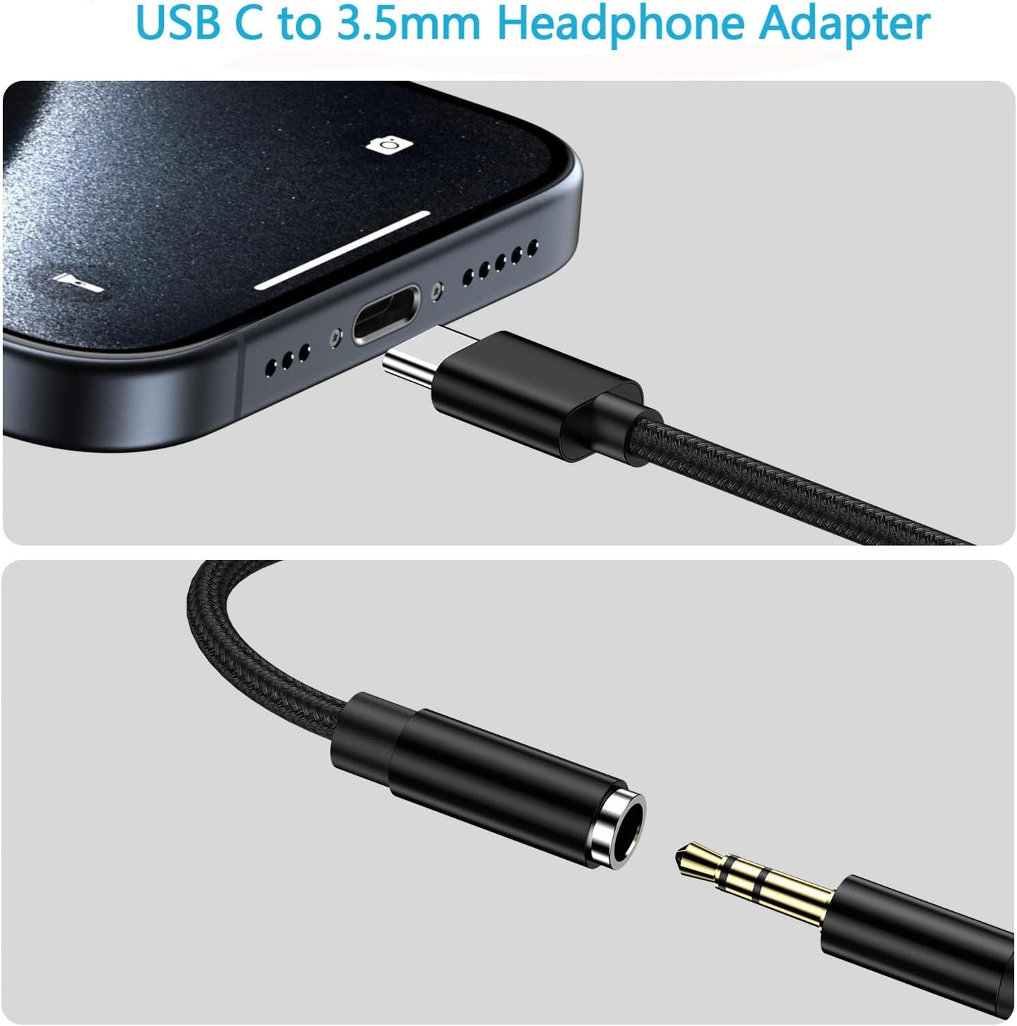 1Pack USB C to 3.5Mm Headphone Earphone Jack Adapter for Samsung Galaxy S25 plus Ultra S25+ S24 S23 S22 S21 S20 5G FE Ultra, Iphone 16 15 plus Pro Max, Type C Audio Headset Earbud Adapter
