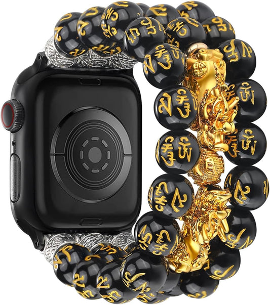 Fengshui Bracelet Compatible with Apple Watch Bands for Men Women 42Mm 41Mm 40Mm 38Mm 49Mm 46Mm 45Mm 44Mm, Beaded Stretchy Pixiu Apple Watch Strap Lucky Black Iwatch Band Series 10 9 8 7 6 5 4 3 2 1 SE Ultra 2