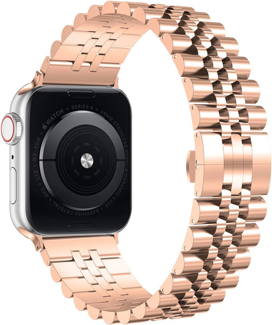 Compatible with Apple Watch Band 41Mm 40Mm 38Mm, Stainless Steel Heavy Band with Butterfly Folding Clasp Link Bracelet for Iwatch Series 9/8/7/6/Seseries 5/4/3,Rose Gold