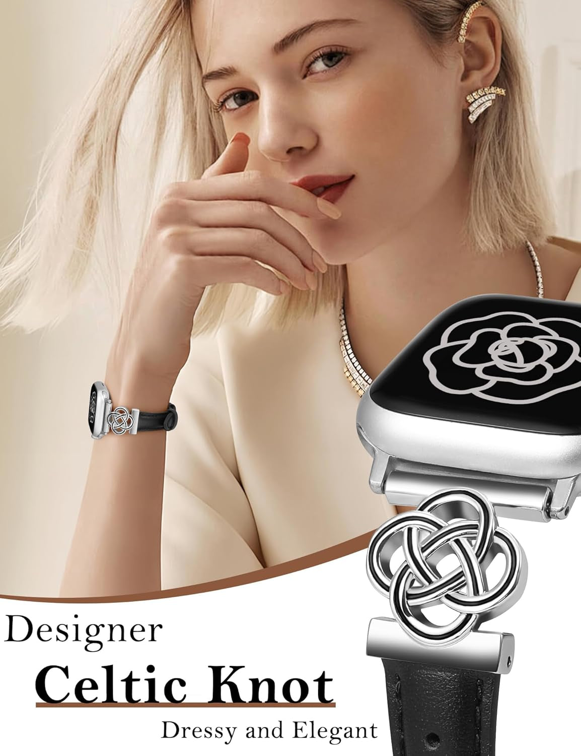 2 Packs Leather Band Compatible with Apple Watch Band Women 38/40/41/42/44/45/46/49Mm, Dressy Fancy Leather Strap for Iwatch Bands Series 10 9 8 7 6 5 4 3 2 1 SE Ultra