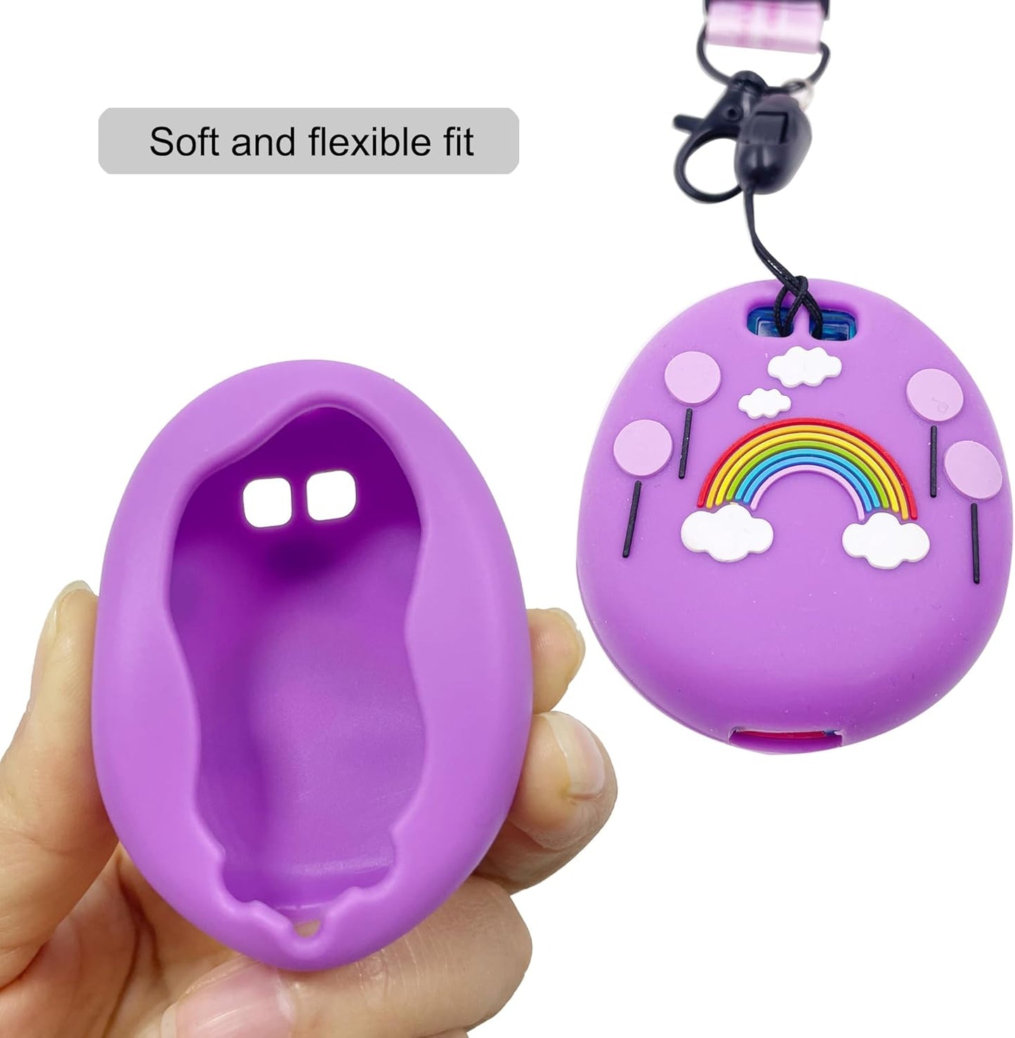 Silicone Case Cover, Lanyard and Screen Protector Film for Tamagotchi Uni Virtual Interactive Pet Game Machine (Purple) ZOUSA