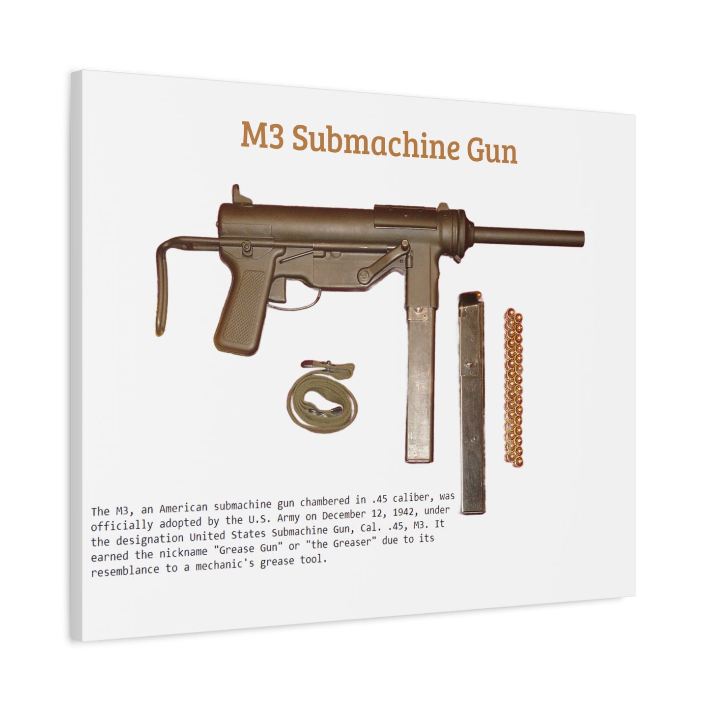Grease Gun M3 submachine gun Matte Canvas, Stretched, 1.25"