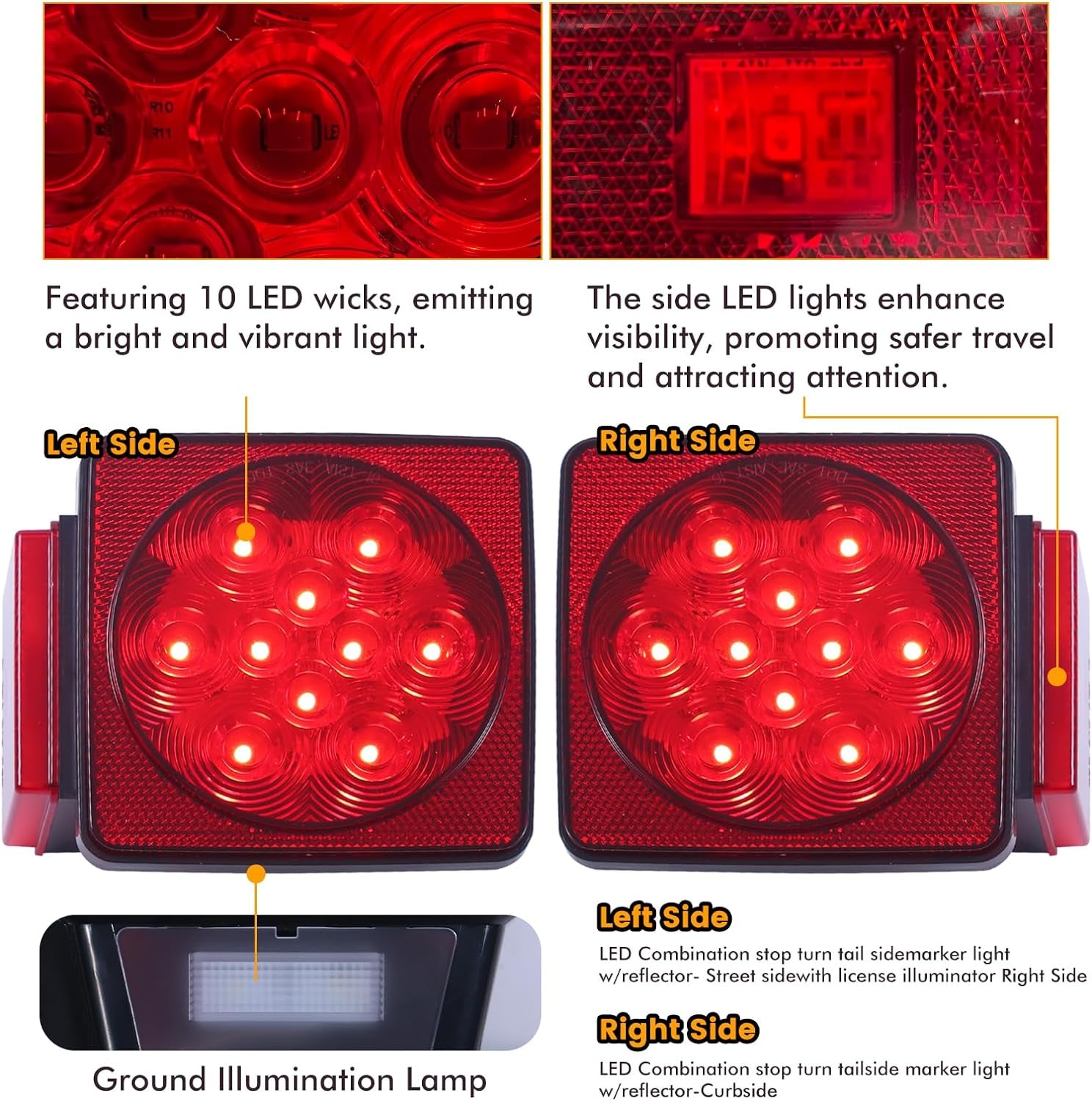 70205 Trailer Light Kit - 12V All LED, Left and Right Waterproof Submersible for Trailers, Boat Trailer Truck Marine Camper RV Snowmobile, Red
