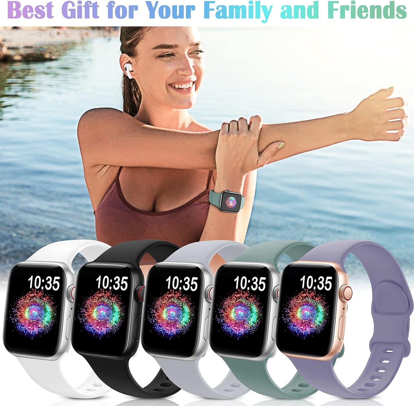 Sport Band Compatible with Apple Watch Bands 38Mm 40Mm 41Mm 42Mm 44Mm 45Mm 49Mm,Soft Silicone Strap Compatible for Apple Watch Series 9 Ultra 8 7 6 5 4 3 2 1 SE Men Women Black 38/40/41MM