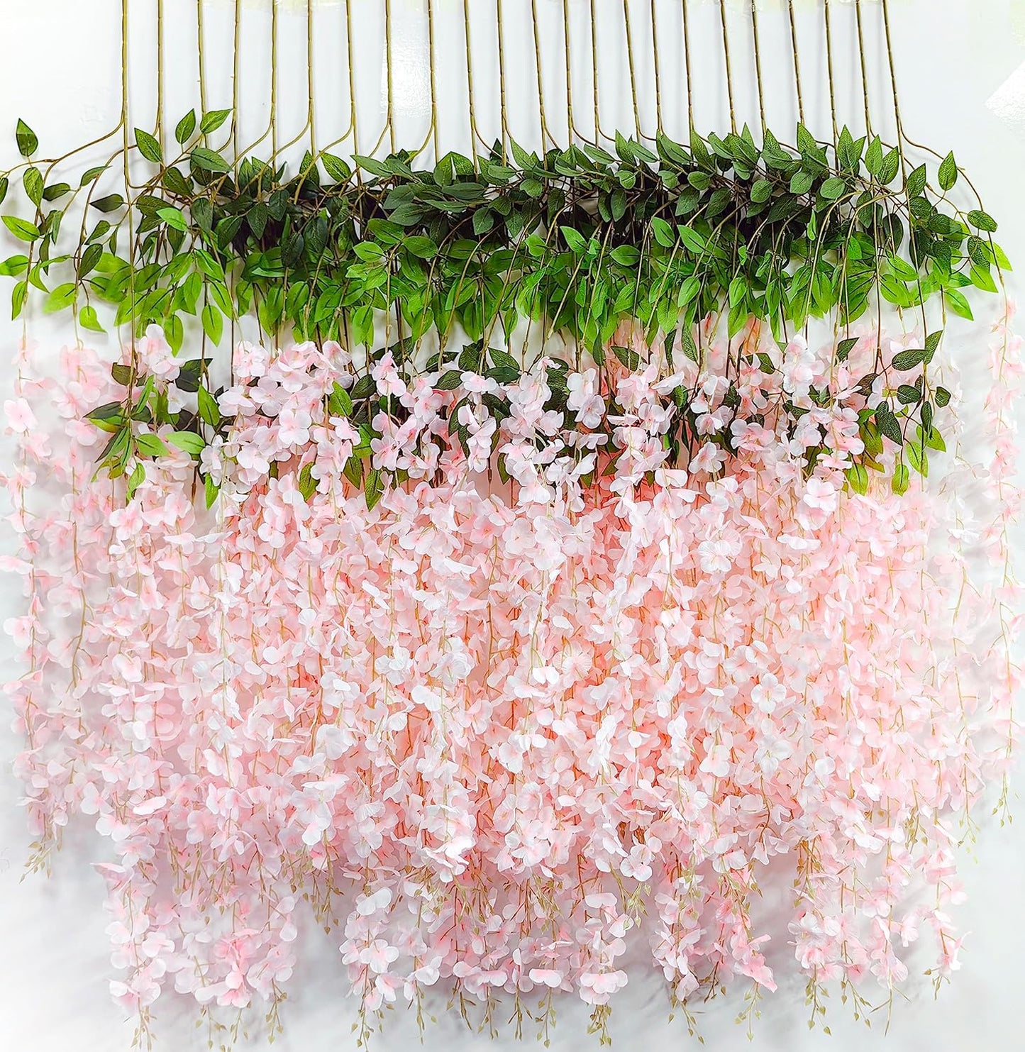 Wisteria Hanging Flowers 24 Pack Artificial Flowers Fake Wisteria Vine Rattan Hanging Garland Silk Flowers String for Party Home Wall Greenery Wedding Decor (Light Pink)