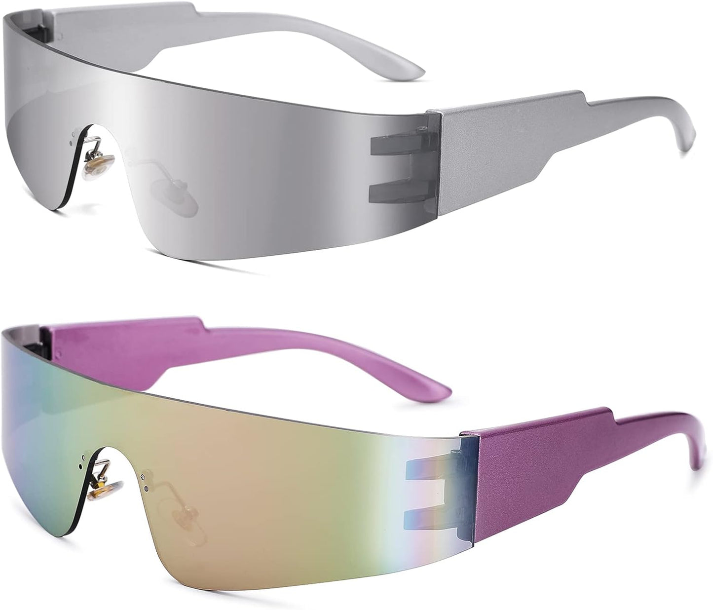 Wrap around Sunglasses for Women Men Trendy Rimless Futuristic Shades Y2K Shield Flat Top Fashion Eyeglasses